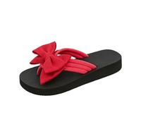 Generisch Chanclas femeninas con plataforma para mujer, decoradas con lazo grande, sandalias veraniegas con tacón de cuña | Sandalias de playa informales para vacaciones y ocio, Estilo V04 Rojo, 41 EU