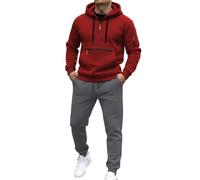 Generisch Chándal con capucha con cremallera completa, varios bolsillos, pantalones de chándal a juego para ropa deportiva y casual en el segmento de hombre, Vino, XL