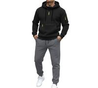 Generisch Chándal con capucha con cremallera completa, varios bolsillos, pantalones de chándal a juego para ropa deportiva y casual en el segmento de hombre, Negro , XL