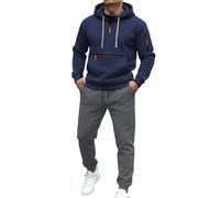 Generisch Chándal con capucha con cremallera completa, varios bolsillos, pantalones de chándal a juego para ropa deportiva y casual en el segmento de hombre, marine, L