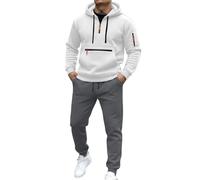 Generisch Chándal con capucha con cremallera completa, varios bolsillos, pantalones de chándal a juego para ropa deportiva y casual en el segmento de hombre, Blanco, S