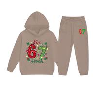 Generisch Chándal de forro polar para niña, para invierno, Navidad, cálido, conjunto de dos piezas, ropa de ocio para niños, estampado, manga larga, caqui, 2-3 años