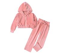 Generisch Chándal de terciopelo para niña, de forro polar, suave, informal, de dos piezas con pantalones para el día a día, Rosa., 11-12 años