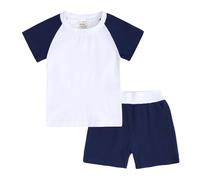 Generisch Chándal festivo de 2 piezas para bebé, niños y niñas, traje de verano, bloque de color, manga corta, camiseta y pantalones cortos, pelele de manga larga para niño, marine, 5-6 años