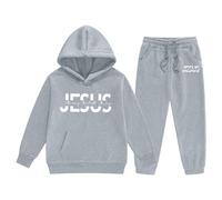 Generisch Chándal infantil con estampado de Jesús - Conjunto de 2 piezas con capucha y pantalones cortos | Conjunto de ocio cristiano para niños y niñas, Style_o05 Gris, 2-3 años