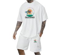 Generisch Chándal para hombre, 2 piezas, manga corta, chándal de verano con estampado de letras, hip hop, ropa de calle, ropa deportiva para hombres activos, Blanco, L
