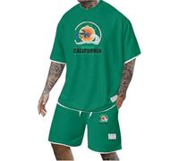 Generisch Chándal para hombre, 2 piezas, manga corta, chándal de verano con estampado de letras, hip hop, ropa de calle, ropa deportiva para hombres activos, verde, L