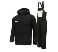 Generisch Chándal para hombre, chándal deportivo, traje de ocio, juego de chaqueta de esquí para hombre, pantalones cortavientos, traje de nieve aislante, abrigo cálido de invierno, Negro , XL