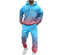 Generisch Chándal para hombre con capucha y pantalón degradado de color de 2 piezas, holgado, ligero, informal, elegante, chándal de moda, Azul cielo., S