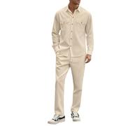 Generisch Chándal para hombre con pana traje deportivo clásico para hombre, traje de casa cálido de forro polar, traje de ocio holgado con media cremallera, chándal con bolsillo y cordón, pantalones