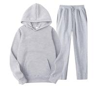 Generisch Chándal para hombre, conjunto de dos piezas, cómodo chándal con capucha y pantalones de jogging, traje de deporte, monocolor, ocio, deporte, fitness, traje de casa, gris, XXL