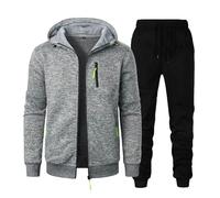 Generisch Chándal para hombre de 2 piezas, chaqueta y pantalones de correr, holgados, cómodos, transpirables, deportivos, con cremallera, bolsillo con cremallera, sudadera con capucha, O Gris Claro, S