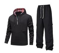 Generisch Chándal para hombre de 2 piezas, sudadera con cremallera 1/4 y pantalones cargo de color sólido, holgado, cómodo traje de ocio, traje deportivo casual, traje de casa informal ligero y casual