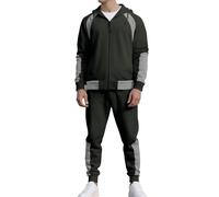 Generisch Chándal para hombre de 2 piezas, traje de jogging, conjunto de traje, bloque de color, sudadera con capucha y pantalones de chándal con bolsillos, traje deportivo holgado, traje informal