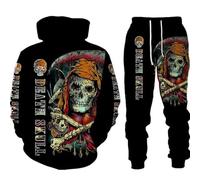 Generisch Chándal para hombre de 2 piezas, traje escalofriante de Halloween, traje de calavera, traje de ocio, chándal deportivo, sudadera con capucha y pantalones deportivos, traje de dos piezas
