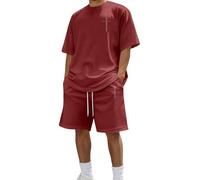 Generisch Chándal para hombre de algodón, traje corto de 2 piezas, pantalones cortos y camiseta y2k tracksuit ropa de calle cómodo transpirable de dos piezas hombres playa traje de verano traje de