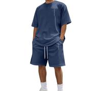 Generisch Chándal para hombre de algodón, traje corto de 2 piezas, pantalones cortos y camiseta y2k tracksuit ropa de calle cómodo transpirable de dos piezas hombres playa traje de verano traje de