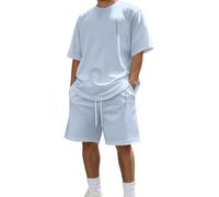 Generisch Chándal para hombre de algodón, traje corto de 2 piezas, pantalones cortos y camiseta y2k tracksuit ropa de calle cómodo transpirable de dos piezas hombres playa traje de verano traje de