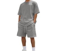 Generisch Chándal para hombre de algodón, traje corto de 2 piezas, pantalones cortos y camiseta y2k tracksuit ropa de calle cómodo transpirable de dos piezas hombres playa traje de verano traje de