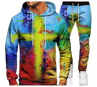 Generisch Chándal para hombre de dos piezas con capucha con estampado 3D suéter + pantalón Paint Splash Traje de ocio Traje deportivo con capucha Conjunto de ropa de casa cómodo suelto moderno casual
