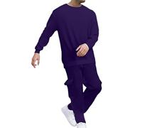 Generisch Chándal para hombre de gran tamaño, cálido, pantalones de chándal de un solo color y sudadera sin capucha, Y2K, para otoño e invierno, impermeable, a prueba de viento, con bolsillos, morado