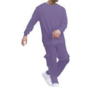 Generisch Chándal para hombre de gran tamaño, cálido, pantalones de chándal de un solo color y sudadera sin capucha, Y2K, para otoño e invierno, impermeable, a prueba de viento, con bolsillos, morado