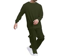 Generisch Chándal para hombre de gran tamaño, cálido, pantalones de chándal de un solo color y sudadera sin capucha, Y2K, para otoño e invierno, impermeable, a prueba de viento, con bolsillos, Verde