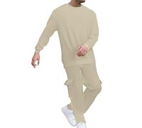 Generisch Chándal para hombre de gran tamaño, cálido, pantalones de chándal de un solo color y sudadera sin capucha, Y2K, para otoño e invierno, impermeable, a prueba de viento, con bolsillos, caqui