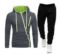 Generisch Chándal para hombre de manga larga, chaqueta de trabajo y pantalones, 2 piezas, traje de ocio ligero y suave, informal, elegante, holgado, informal, ropa deportiva, Bk1, XL