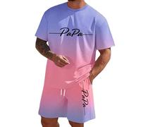 Generisch Chándal para hombre, regalo para el día del padre, 2 piezas, traje de verano holgado, pantalones cortos y camiseta, juego Y2K, traje de ocio, ropa de calle, Hawaii, playa, vacaciones, trajes