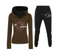 Generisch Chándal para mujer con estampado 'Be My Valentine' - Conjunto de dos piezas con capucha y pantalón | Chándal informal para ocio y deporte, Style_g04 Marrón, S