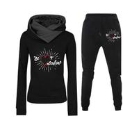 Generisch Chándal para mujer con estampado 'Be My Valentine' - Conjunto de dos piezas con capucha y pantalón | Chándal informal para ocio y deporte, Style_g01 Negro, S