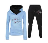 Generisch Chándal para mujer con estampado 'Be My Valentine' - Conjunto de dos piezas con capucha y pantalón | Chándal informal para ocio y deporte, Style_g02 Blue, S