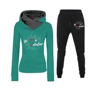 Generisch Chándal para mujer con estampado 'Be My Valentine' - Conjunto de dos piezas con capucha y pantalón | Chándal informal para ocio y deporte, Style_g07 Verde, S