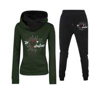 Generisch Chándal para mujer con estampado 'Be My Valentine' - Conjunto de dos piezas con capucha y pantalón | Chándal informal para ocio y deporte, Style_g05 Verde, S