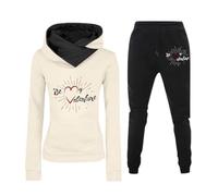 Generisch Chándal para mujer con estampado 'Be My Valentine' - Conjunto de dos piezas con capucha y pantalón | Chándal informal para ocio y deporte, Style_g11 Blanco, S