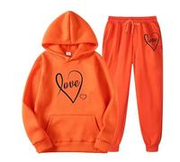Generisch Chándal para mujer, estampado de corazón, traje deportivo con capucha, pantalones deportivos de 2 piezas, traje de ocio con capucha, suéter de dos piezas, manga larga, monocolor, sudaderas y