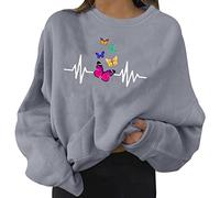 Generisch Chándal para mujer, sudadera con gráficos, sin informal, manga larga, cuello redondo, camiseta estampada, gris, L