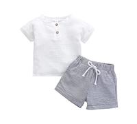 Generisch Chándal para niña, chándal para niños, ropa deportiva para recién nacidos, primavera, verano, algodón, manga corta, pantalones cortos a rayas, ropa, Blanco, 12-18 meses