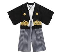 Generisch Chándal para niños Chándal Niño 1 Set Kimono Ropa Tradicional Disfraz Kimono Tradicional Niños Trajes Tela Negro Traje Niños Niños Traje Niño, Negro , 7-8 años