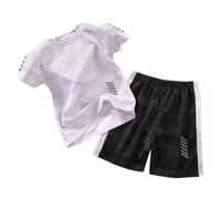 Generisch Chándal para niños de verano de secado rápido, traje deportivo corto, camiseta y pantalones cortos, conjunto de ropa deportiva para niños de 2 a 11 años, Clothes B2-Blanco, 13-14 años