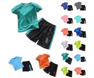 Generisch Chándal para niños de verano de secado rápido, traje deportivo corto, camiseta y pantalones cortos, conjunto de ropa deportiva para niños de 2 a 11 años, *Clothes B2-verde, 13-14 años