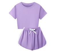 Generisch Chándal para niños, traje de verano para niñas, camiseta de manga corta suave, blusa y pantalones cortos, informal, conjunto de dos piezas, para bebé y niño recién nacido, morado, 6-7 años
