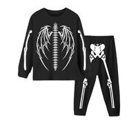 Generisch Chándal para niños y niñas, disfraz de Halloween con estampado de esqueleto, 2 piezas, conjuntos de ropa de entrenamiento, chándal deportivo, suéter y pantalón de otoño, ropa de salón cálida
