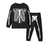 Generisch Chándal para niños y niñas, disfraz de Halloween con estampado de esqueleto, 2 piezas, conjuntos de ropa de entrenamiento, chándal deportivo, suéter y pantalón de otoño, ropa de salón cálida