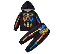 Generisch Chándal para niños y niñas, disfraz de Halloween con estampado de esqueleto, 2 piezas, conjuntos de ropa de entrenamiento, chándal deportivo, suéter y pantalón de otoño, ropa de salón cálida