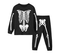 Generisch Chándal para niños y niñas, disfraz de Halloween con estampado de esqueleto, 2 piezas, conjuntos de ropa de entrenamiento, chándal deportivo, suéter y pantalón de otoño, ropa de salón cálida