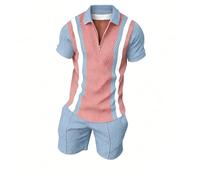 Generisch Chándales para hombre de 2 piezas, traje deportivo de verano de manga corta, conjunto deportivo, camiseta + pantalones cortos, traje de ocio, corto, ligero, transpirable, traje de dos piezas