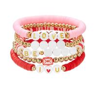 Generisch chapado en acero amante de los anillos del día pulsera Set For Women Love Heart Stackable Charm Pulseras Clay Bead Pulsera Holiday Accessories Jewelry Junco Hombres Pulsera Inoxidable Cuarzo