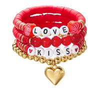 Generisch chapado en acero amante de los anillos del día pulsera Set For Women Love Heart Stackable Charm Pulseras Clay Bead Pulsera Holiday Accessories Jewelry Junco Hombres Pulsera Inoxidable Cuarzo